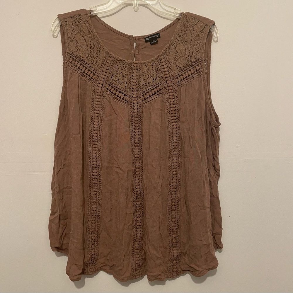 New Directions Curvy Sleeveless Crochet Blouse Brown Thin Airy Womens 2XL